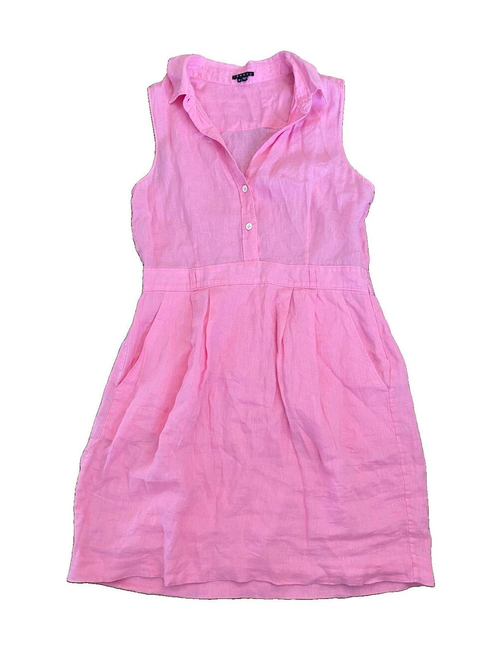 theory pink button down shirt dress short golf country club linen sleeveless 10